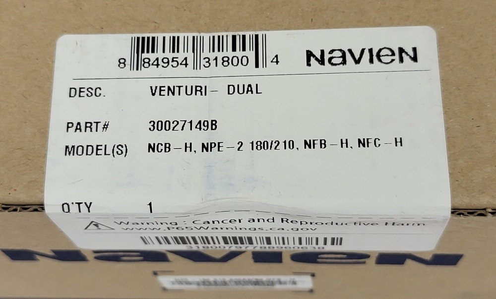 NEW Navien 30027149B Dual Venturi for Models NCB-H, NPE-2, 180/210, NFB-H, NFC-H