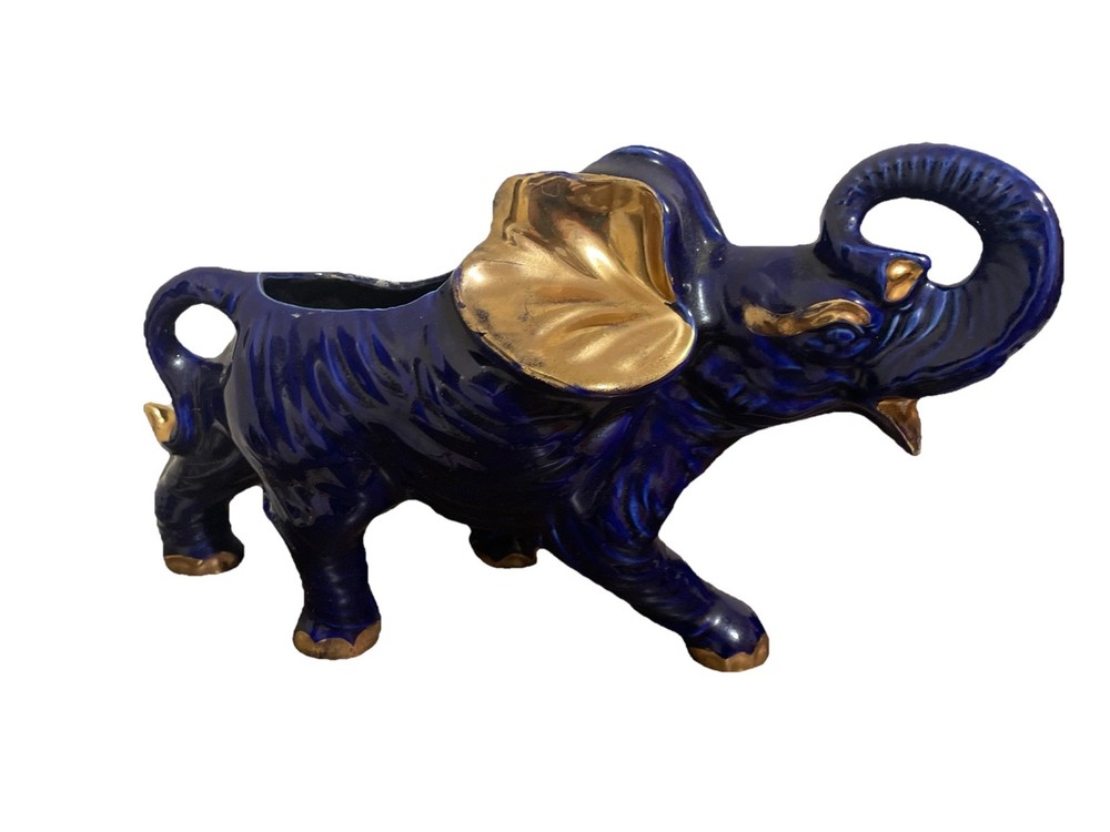 MCM Elephant Planter Cobalt Blue Gold