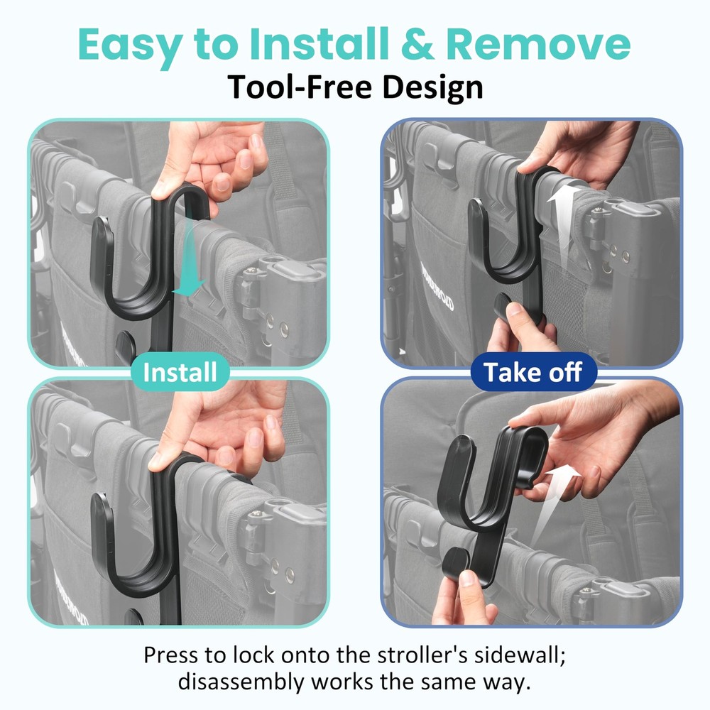 Stroller Hooks for Wonderfold Wagon W2&W4, Double-Layer Multipurpose Side, Sp...