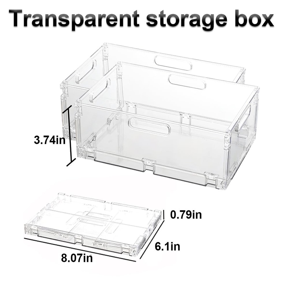 2-Pack Foldable Plastic Baskets, Stackable Storage Baskets with Handles for O...
