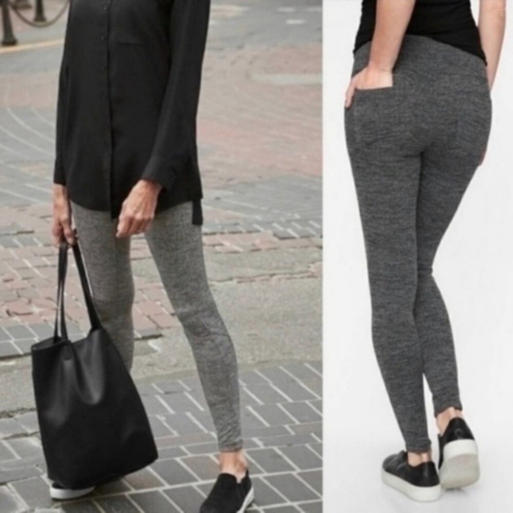 Athleta XS Gray Herringbone Leggings Pockets Athleisure Casual Metro