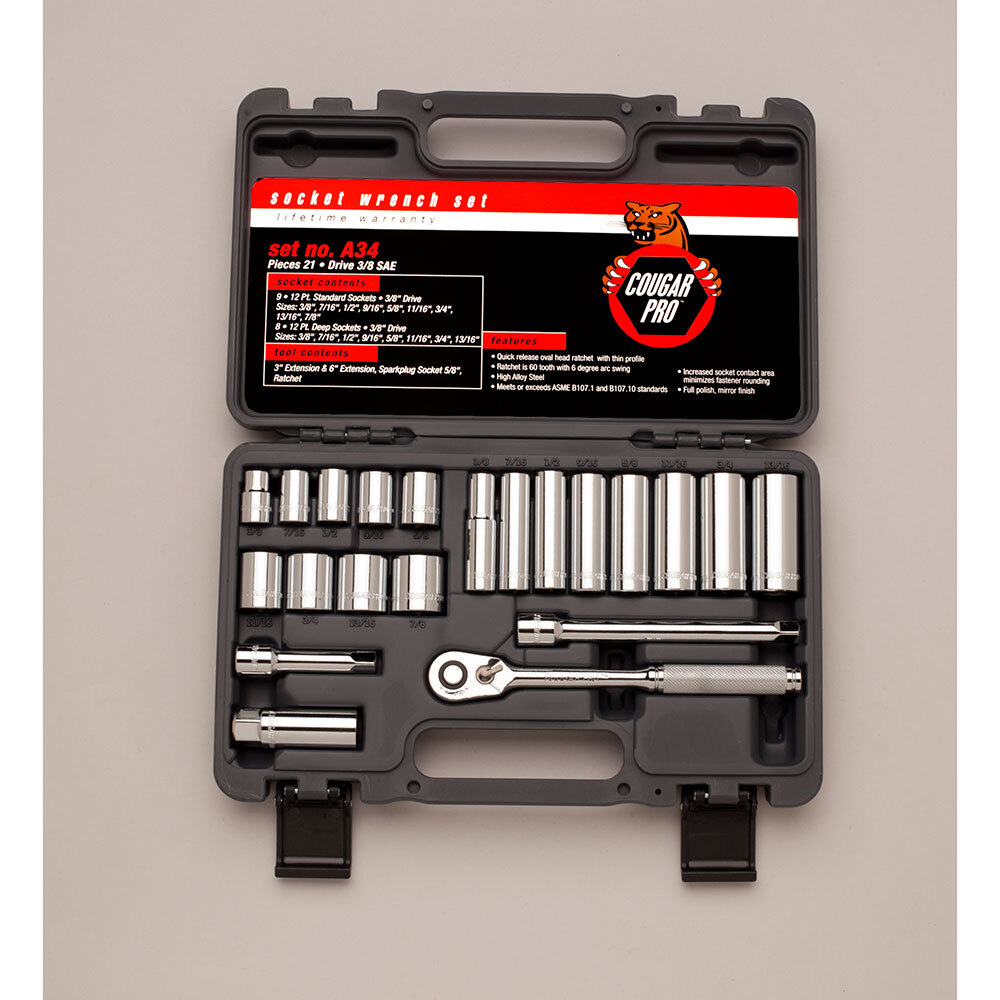 Wright Tool A34 3/8" Dr. 21 Pc. 12 Pt. Std. & Deep