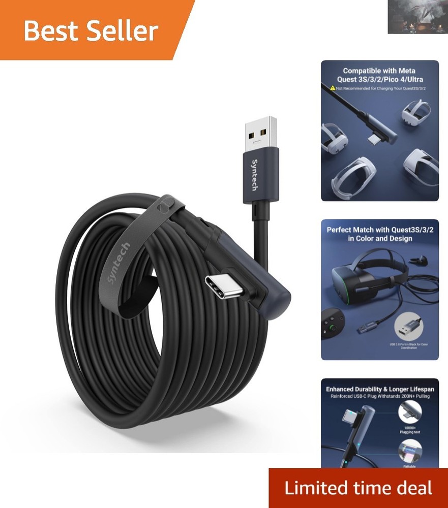 High-Speed 16FT VR Link Cable for Oculus/Meta Quest - Comfortable & Flexible Use