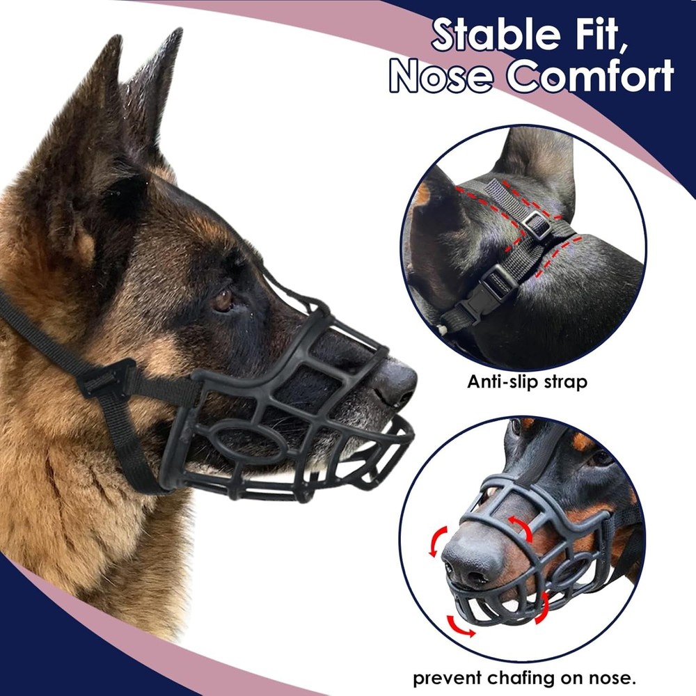 Large Dog Muzzle for Doberman - Adjustable Anti-Biting Basket Muzzle in Black