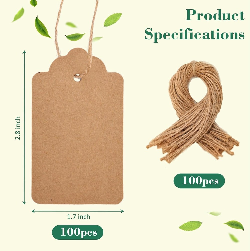 100pcs Rustic Brown Kraft Paper Gift Tags with Strings - Perfect for Gifting