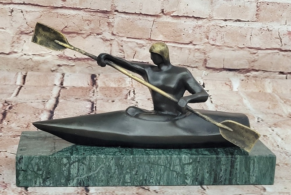 100% Solid Bronze by Lost Wax Method Man Canoer Mid Century Masterpiece Artwork