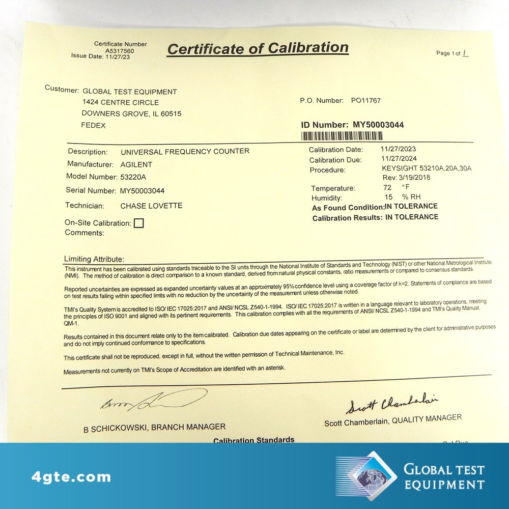 Keysight 53220A 350 MHz Universal Frequency Counter/Timer, 12 digits/s CAL'D