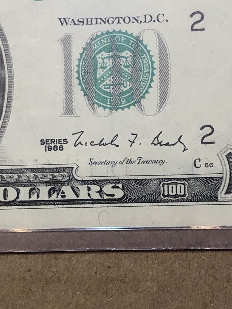 Older 1988 $100 Dollar Offset print Error circulatedNote