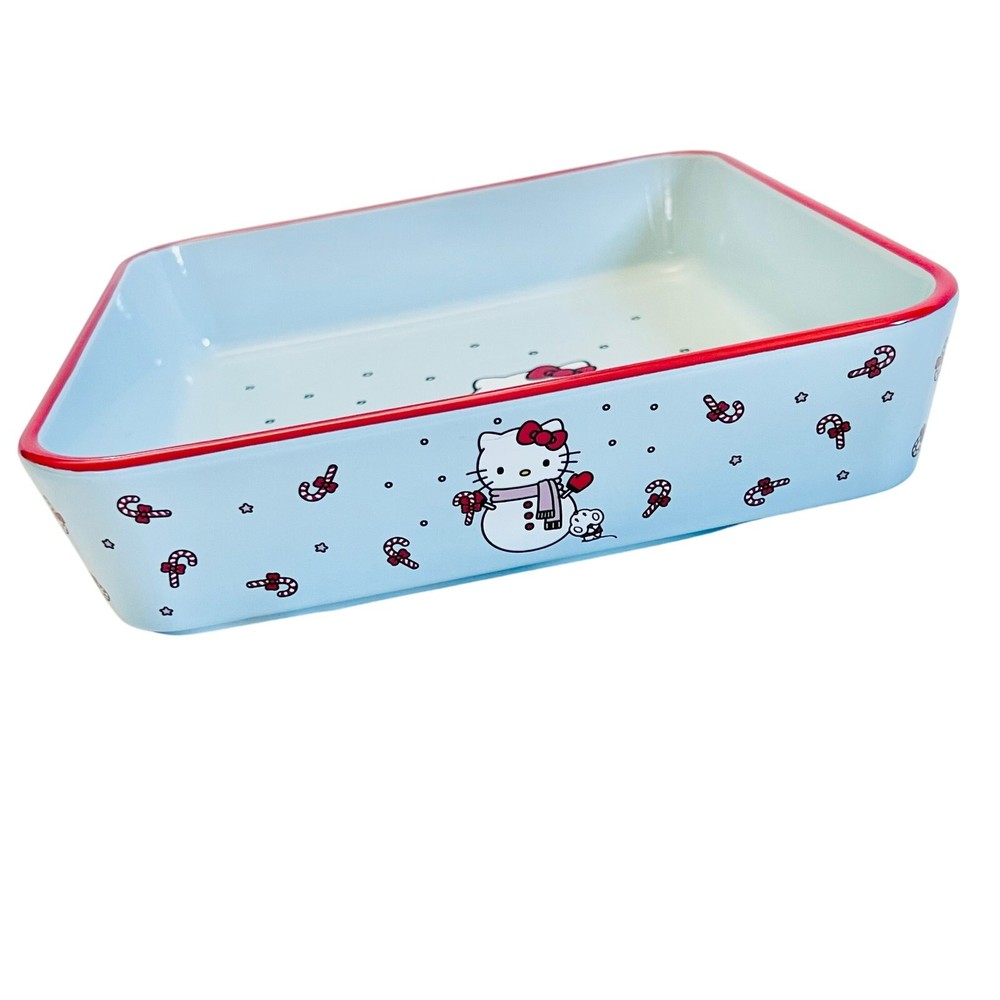 Hello Kitty Square Baking Pan 9" Christmas Snowman Ceramic Casserole Bakeware