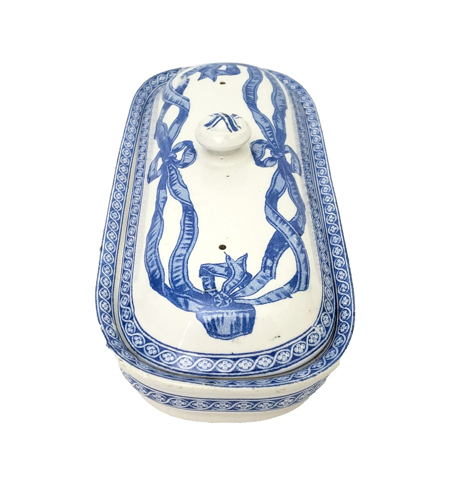 Antique Rectangular Vanity Dish Blue & White by Copeland England Registry Mark