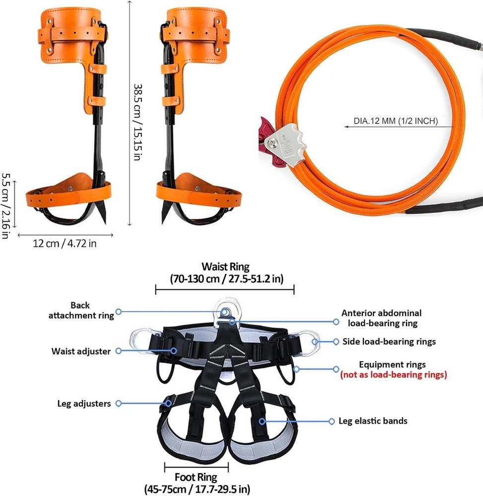 Tree Climbing Gear, Tree Climbing Spikes, Tree Climbing Gear with Adjustable