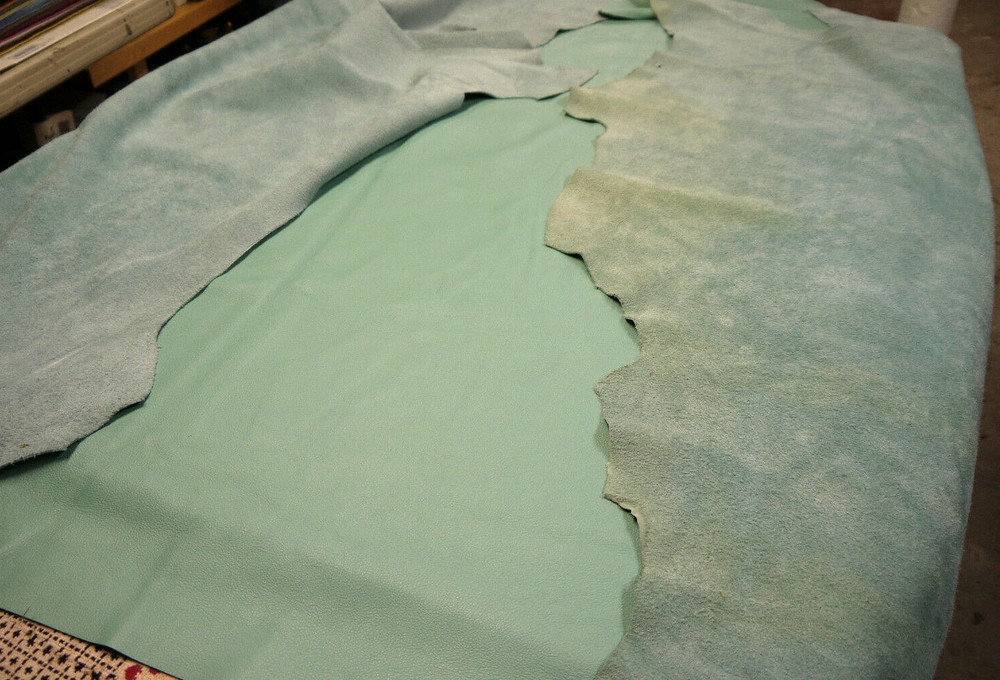 Large leather Hide. 54 SQF Top Quality Top Grain. Light Teal
