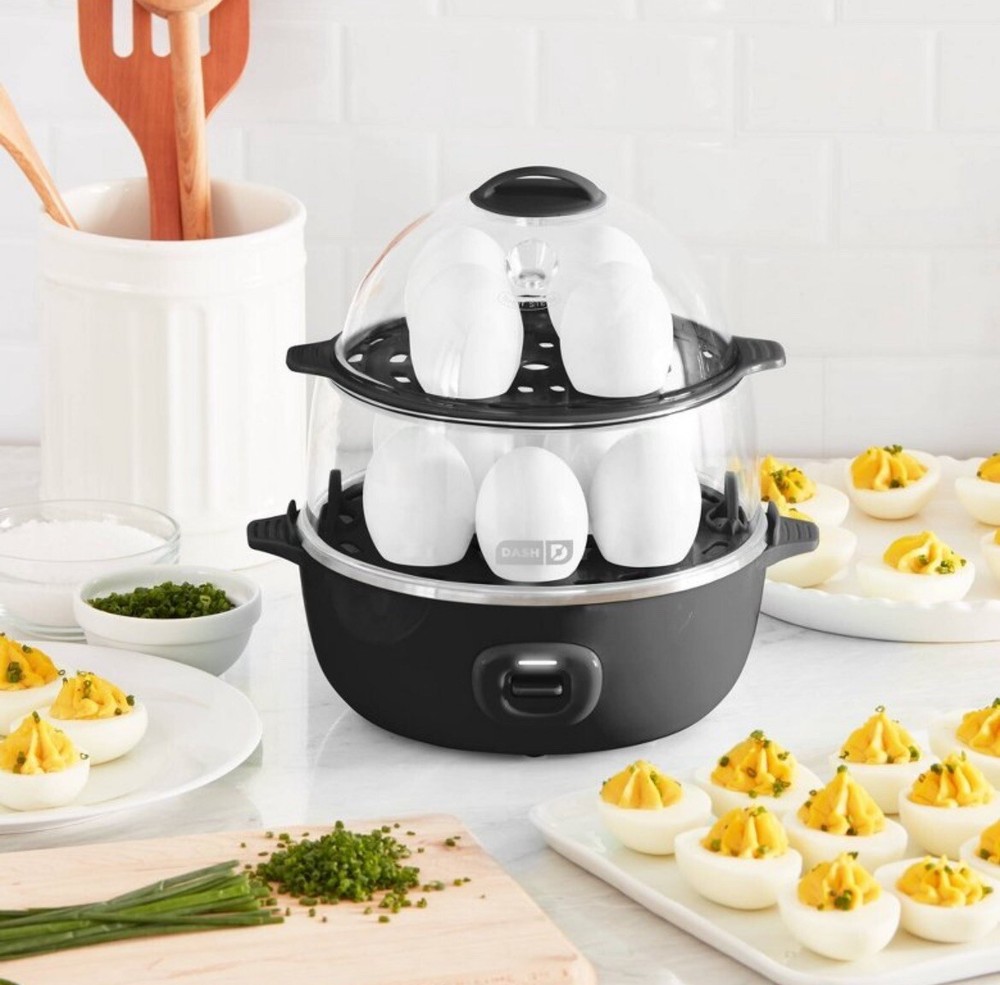 DASH Deluxe Express Electric Egg Cooker with 12 Egg Capacity in Black