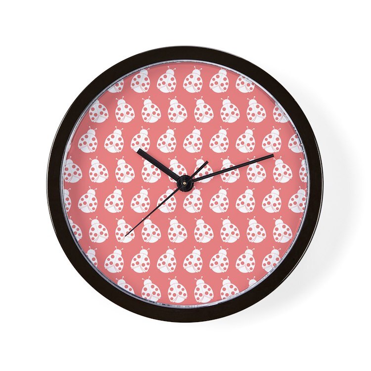 CafePress Light Coral Cute Ladybugs Pattern 10" Wall Clock (1492596288)
