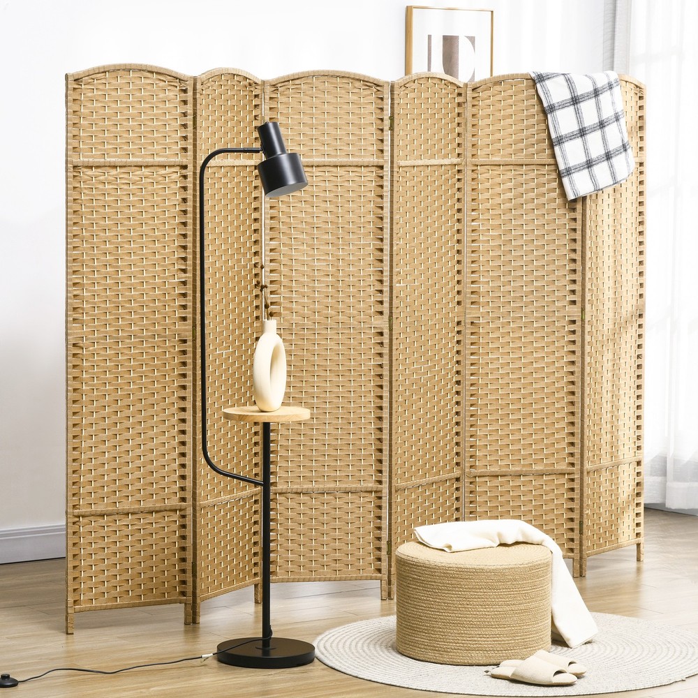 6 Panel Room Divider Freestanding Folding Privacy Screen Nature Wood