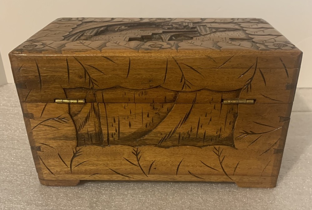 Solid Teak Wood Monastery Tea Box Hand Carved