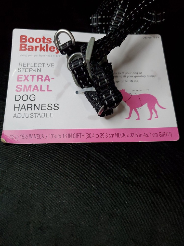 Extra Small Boots & Barkley Black Reflective Step-In Adjustable Dog Harness