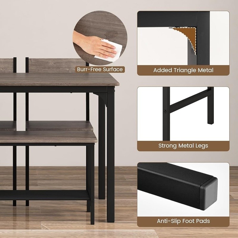 Heavy Duty Metal Dining Set 4 W/ Storage Solution & Space Saving Design New