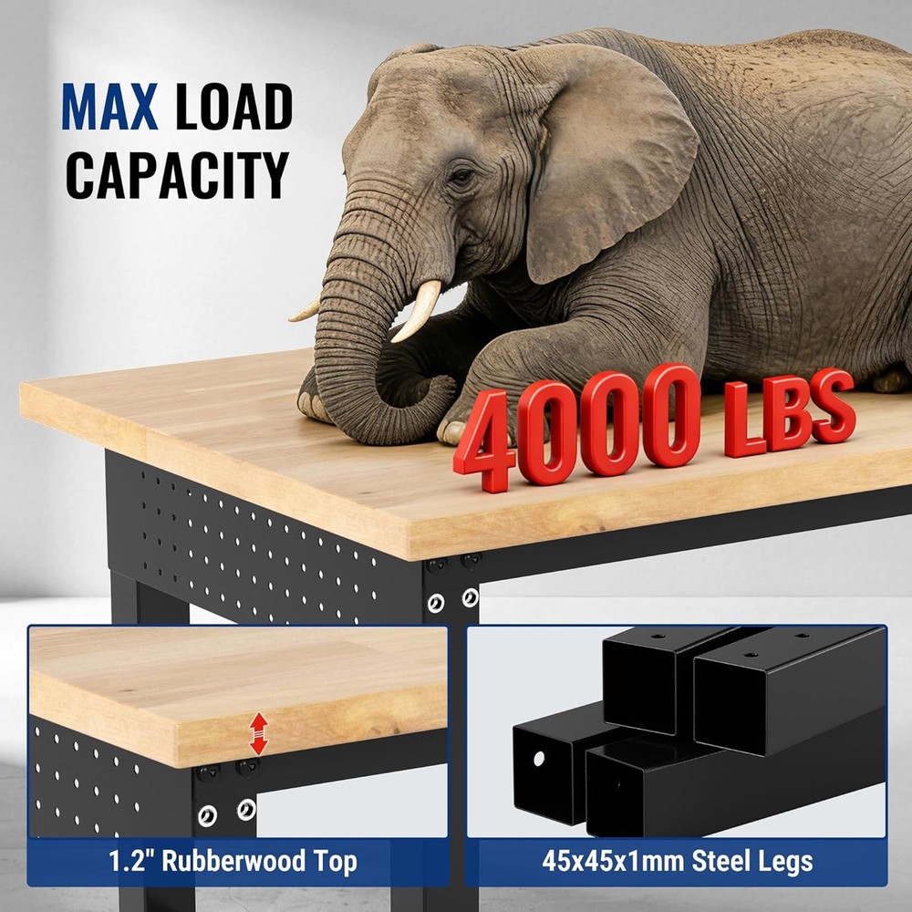 WORKPRO 96x24" Heavy-Duty Adjustable Workbench, 4000LBS Load Capacity Work Table