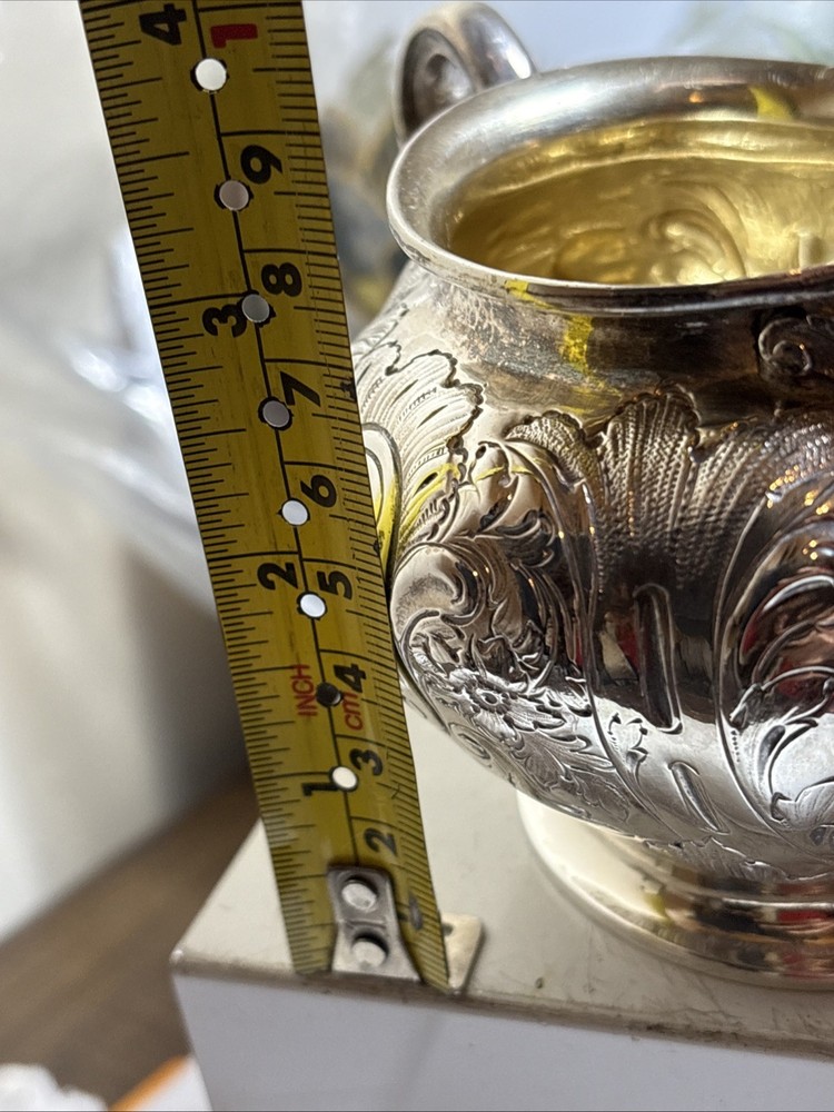 Antique Victorian Solid silver embossed Cream Jug&Sugar Elkington&co 1897.