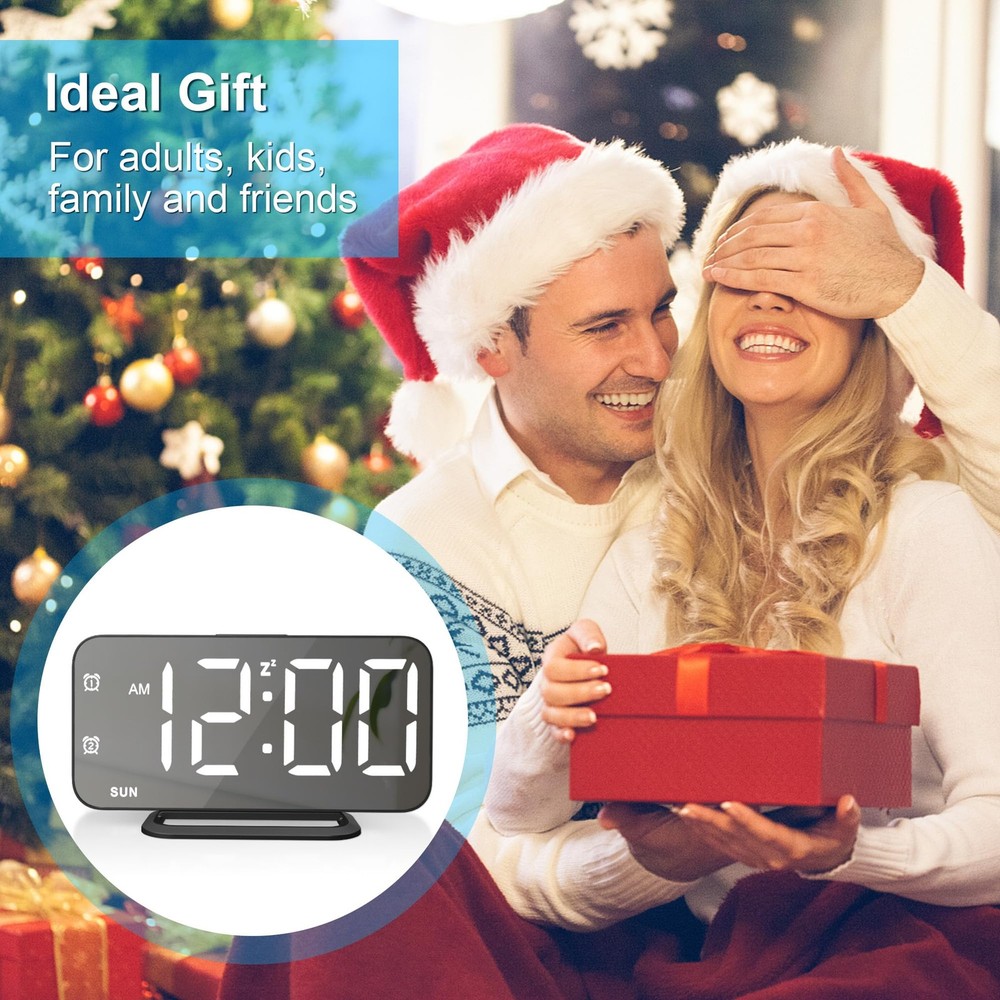 Slim LED Digital Alarm Clock, Mirror Surface for Makeup, with Diming, Large D...