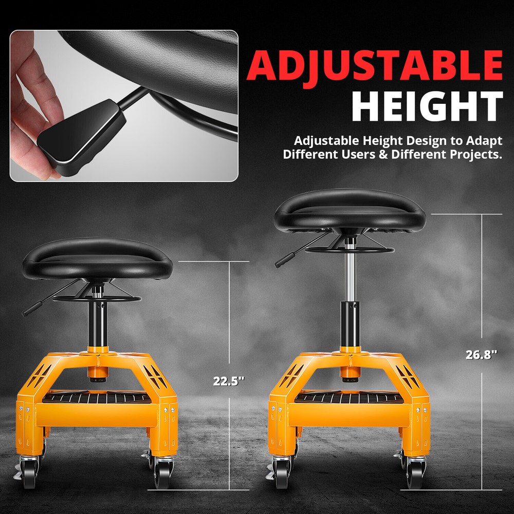 330lbs Adjustable Height Mechanics Rolling Seat Creeper Garage Stool Work Chair
