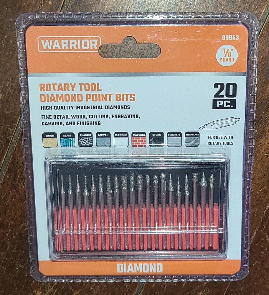 20pc Rotary Diamond Point Bits: 1/8" Shank ~ Item #69653