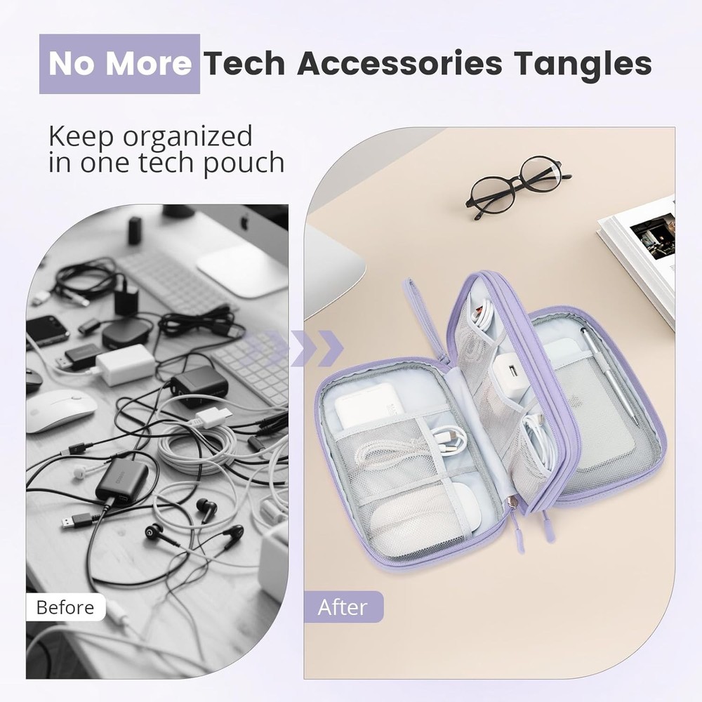 Tech Pouch - Lightweight Electronics Organizer Travel Case, Double Layers Cable