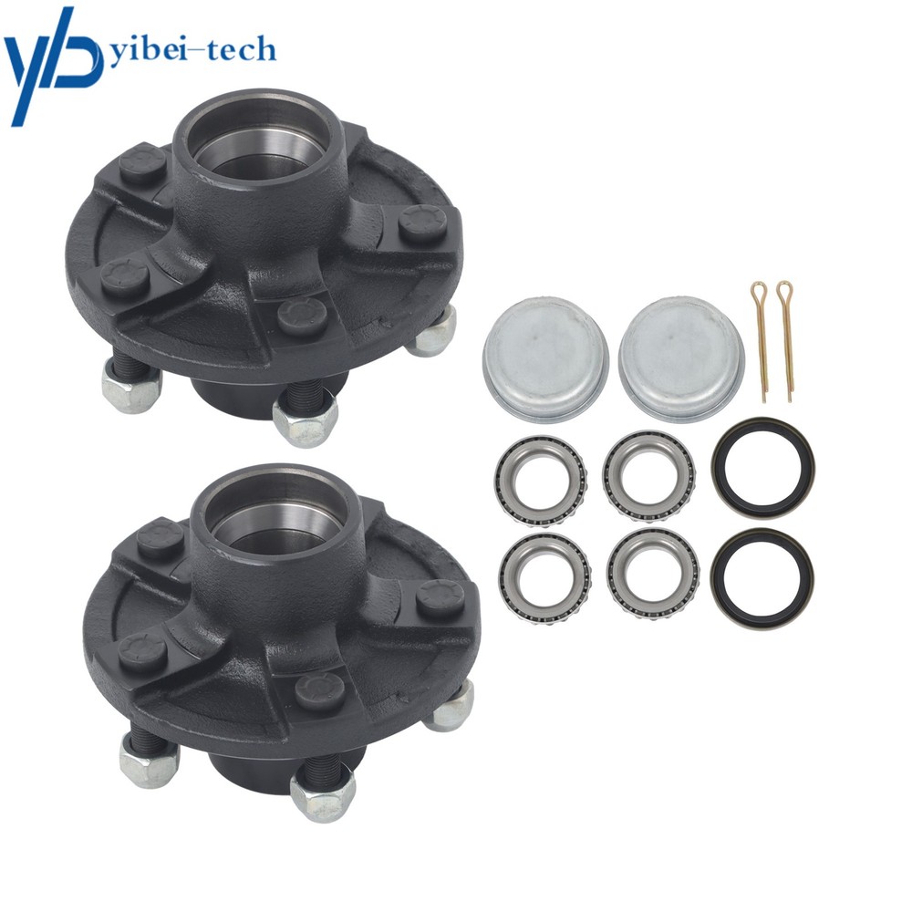 2 Sets 5 on 4.5" Bolt Trailer Hub Kit For 2000 lbs 1-1/16" Spindle W/ Bearings