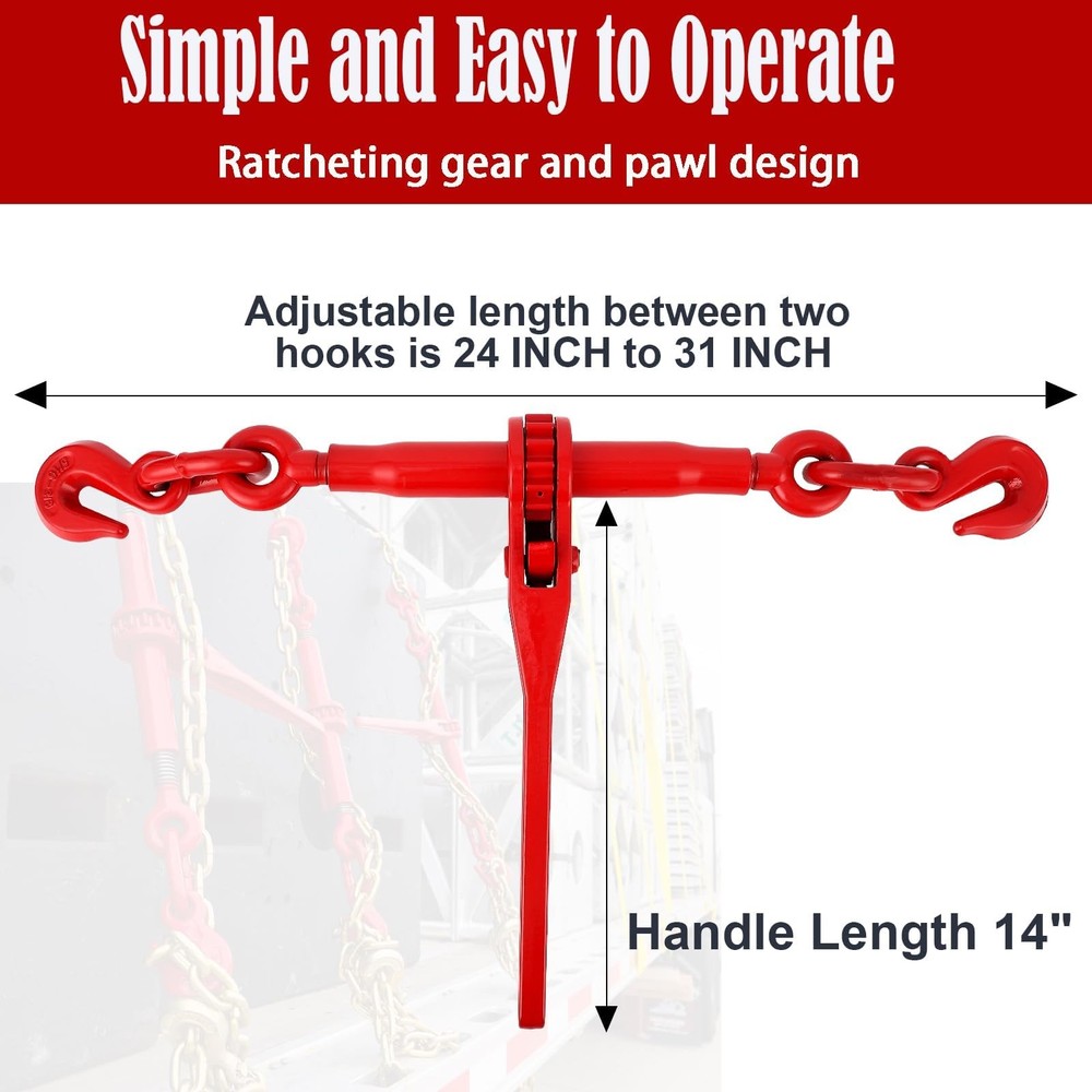 2pcs Ratchet Load Binders, 5/16"-3/8" Chains and Binders Kit ,Grab Hooks