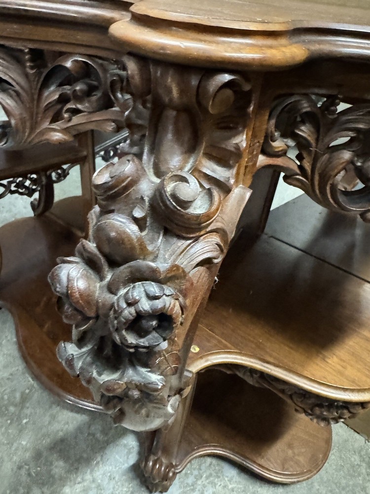 THOMAS BROOKS SIGNED PIERCED CARVED ROCOCO ROSEWOOD CONSOLE TABLE