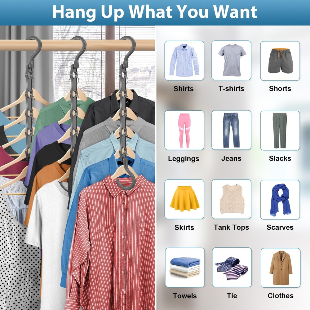 24-Pack Grey Magic Plastic Hanger Organizer Shirt Space Saving Multi-Hangers
