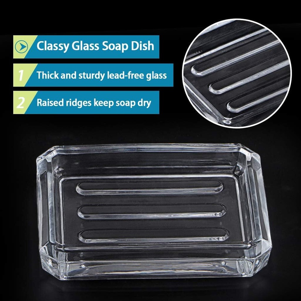 2-Pack Glass Bar Soap Dish, Decorative Saver Tray for square, Clear