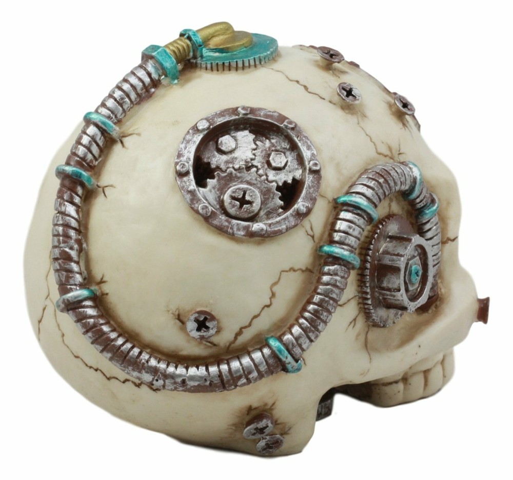 Ebros Steampunk Terminator Skull Figurine Cybernetic Clockwork Robotic Gearwork