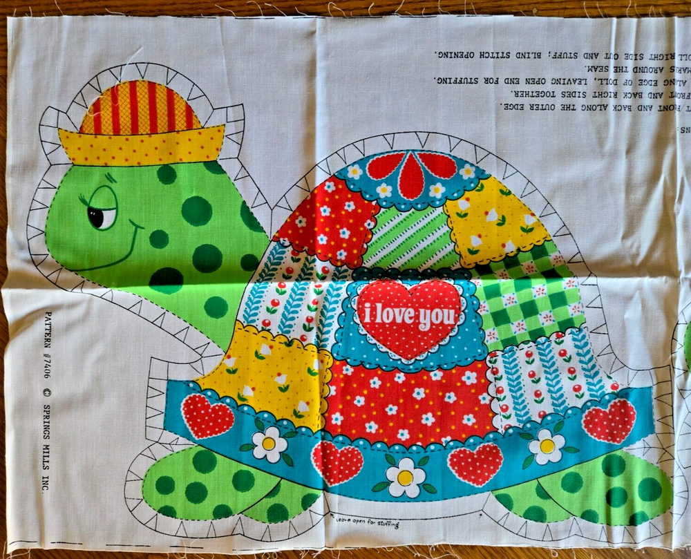 Vintage Fabric Panel Spring Mills Turtle Fabric “I Love You” Pattern # 7406