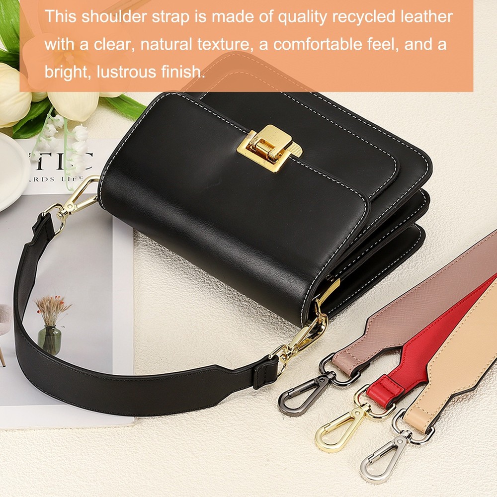 16 Inch Leather Purse Strap, Plain Pattern with Light Gold Buckle, Brown
