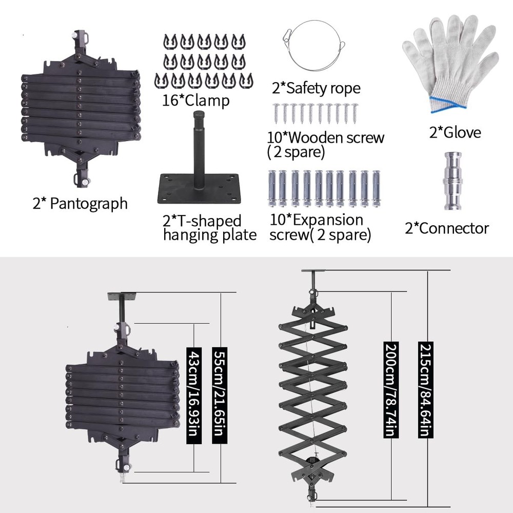 Drop Pantograph for Studio Ceiling Rail System 2M Arm Wall Mounted Hinged 2Pk