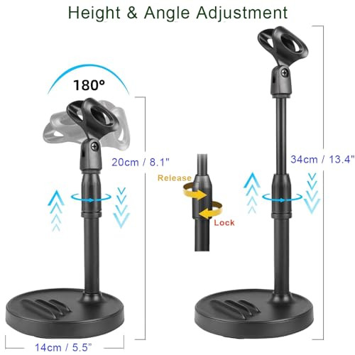 [3-in-1] Desktop Microphone Stand with Phone Holder, Adjustable Desk Table Mic