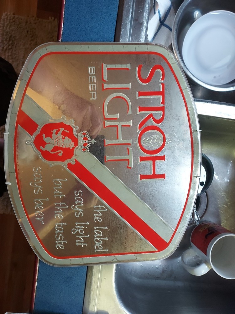 Strohs Beer Sign Mirror - 14"x12" - Nice Condition
