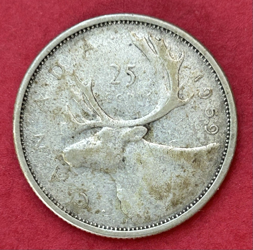 1959 Canada 25 Cents Silver Coin