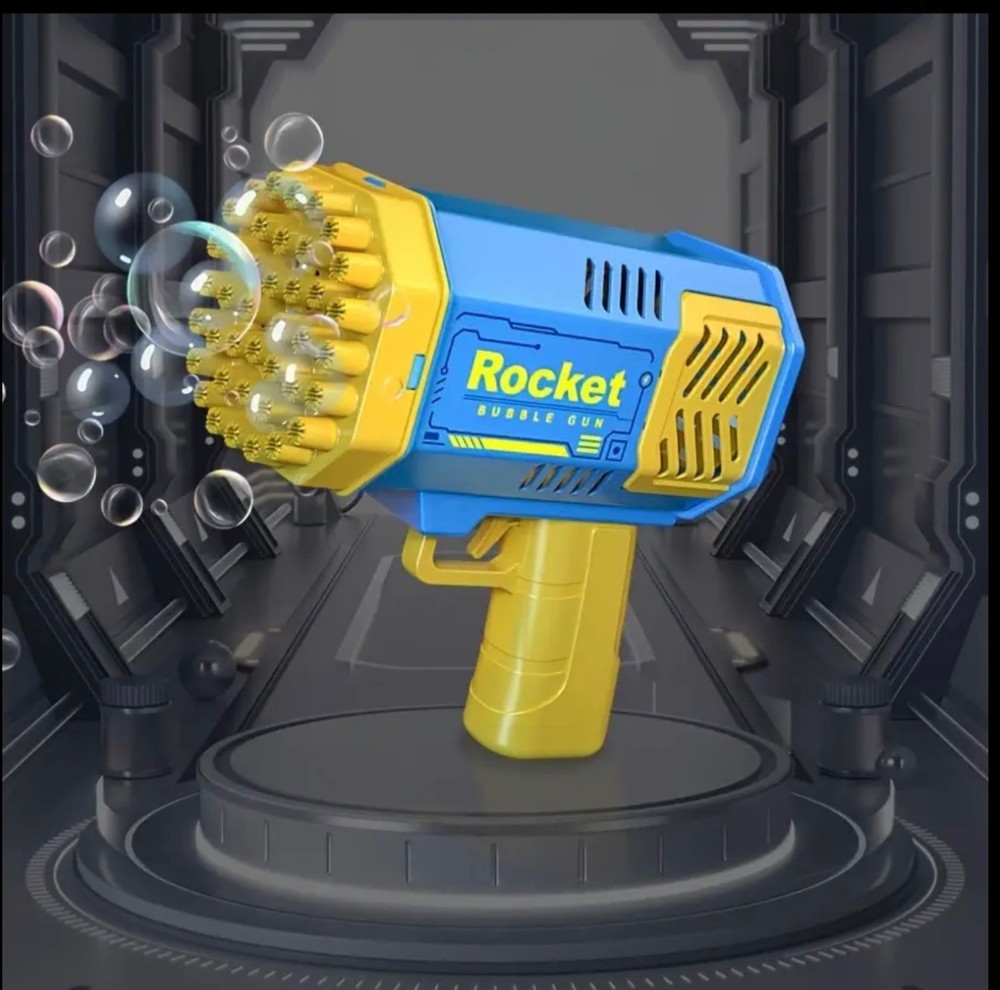 Rocket Bubble Gun – LED Light Automatic Bubble Machine Toy with 40+ Holes