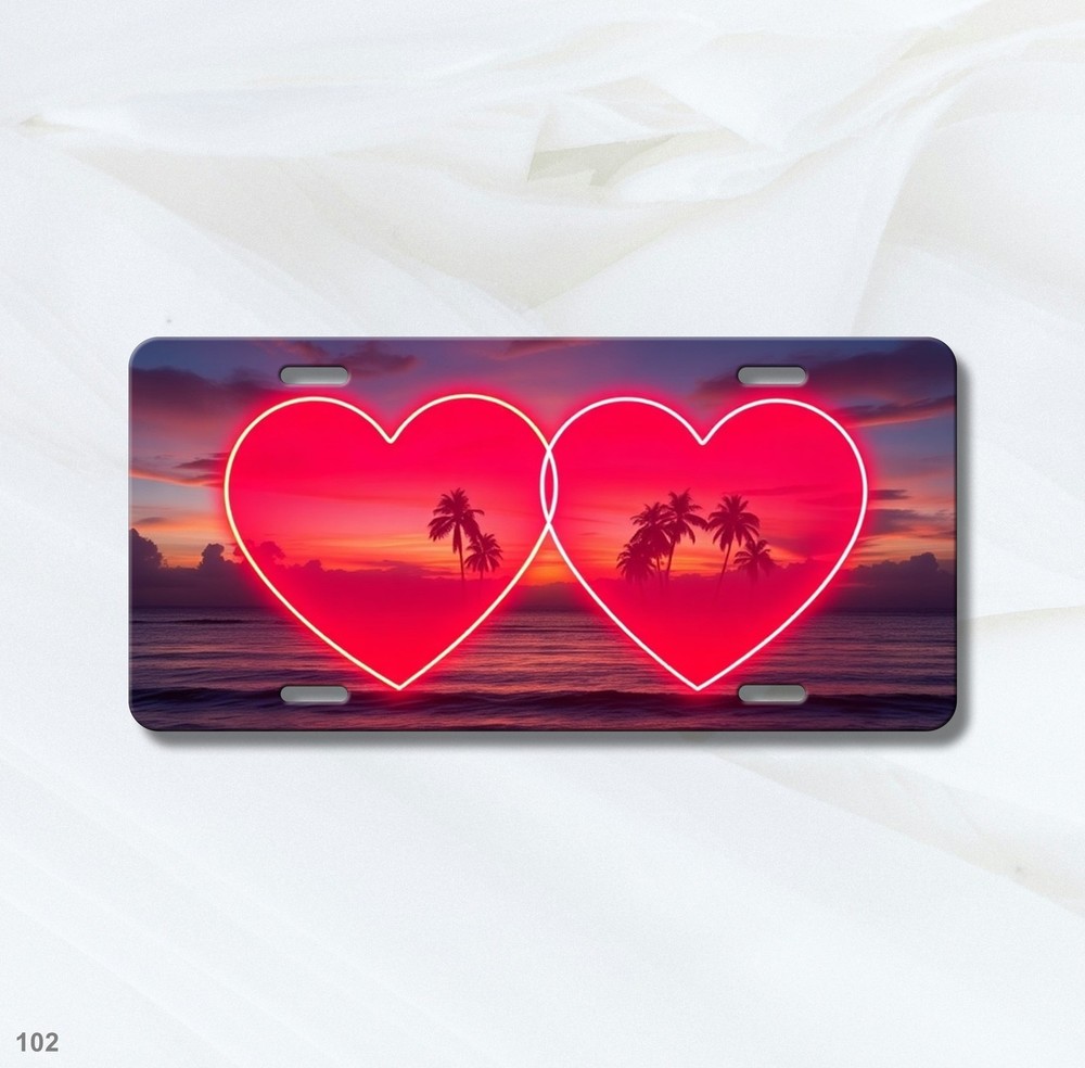 Custom Double Hearts Artwork Add Text License Plate Customizable Front Plate