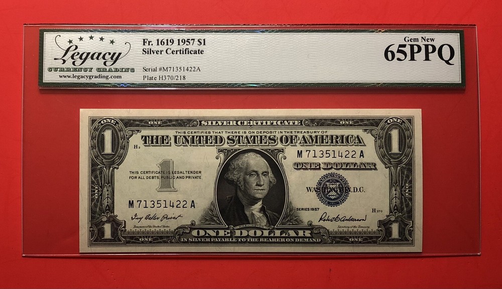 1957 -$1 SILVER CERTIFICATE NOTE,GRADED BY LEGACY GEM NEW 65 PPQ.