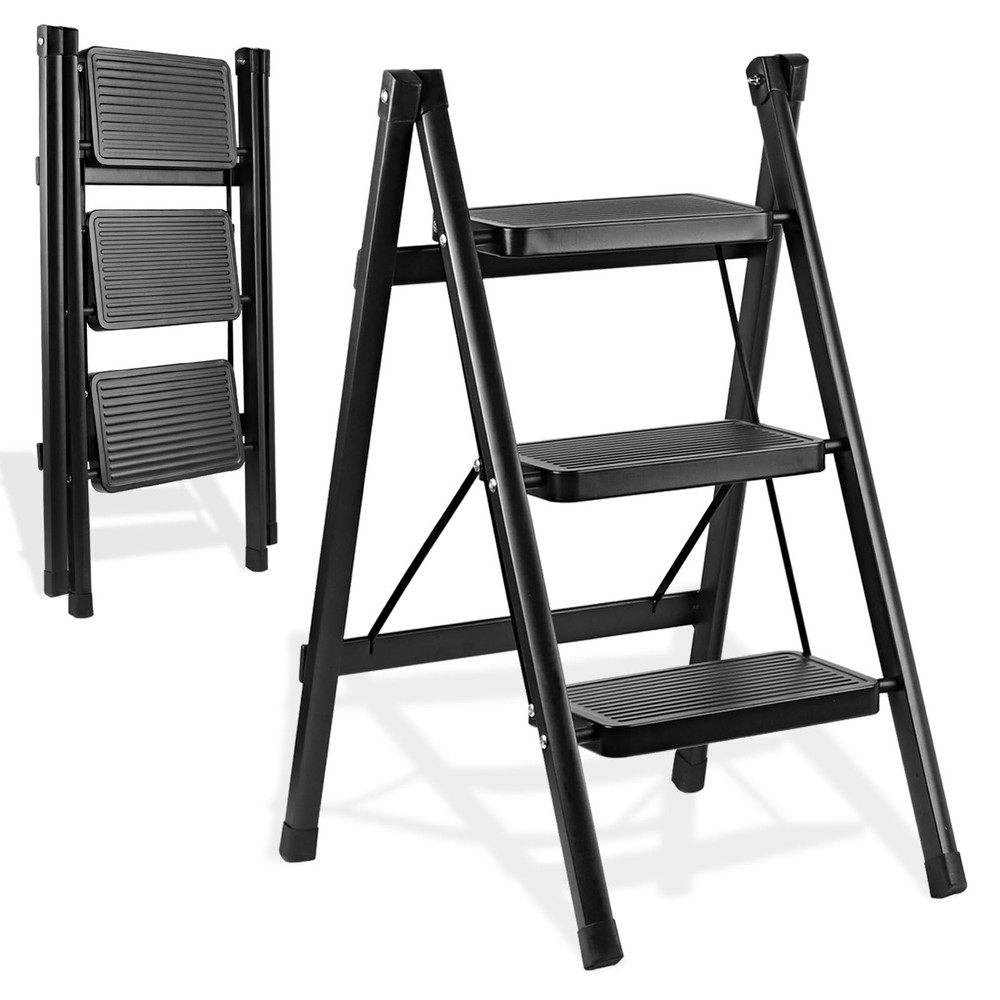 3-Step Ladder, Folding Step Stool for Kitchen/Closet/Garage, Sturdy & Lightwe...