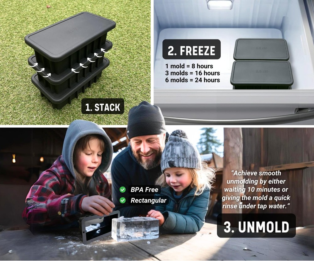 Alaskey® Extra Large Ice Block Mold 2.5 lbs With Lid (2-Pack) | Create Perfec...