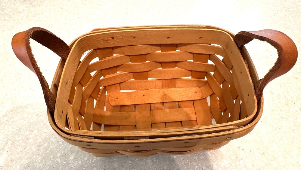 Longaberger Hand Weaved Signed dated 2000 Rectangular Basket with Leather Handle