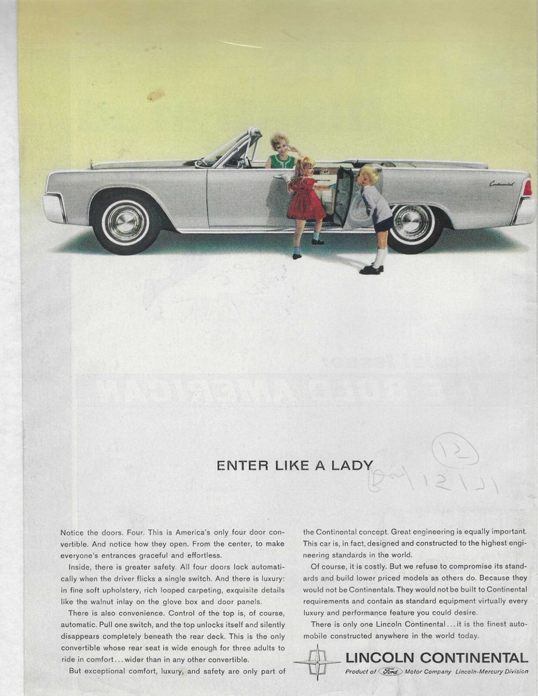 LINCOLN CONTINENTAL ORIGINAL PRINT AD
