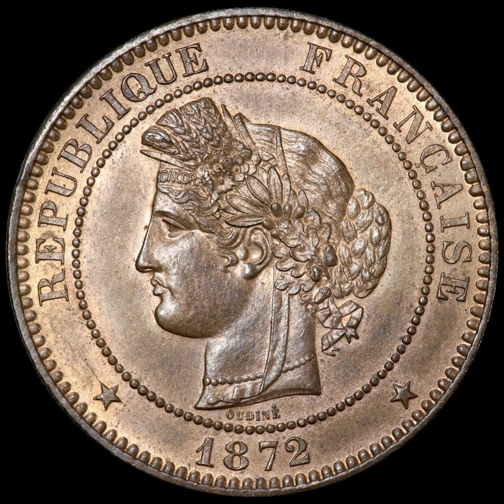 France. 10 Centimes, 1872 A. Paris Mint.