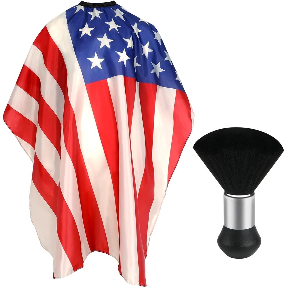 Flag Pattern Barber Cape with Neck Duster Brush for Independence Day