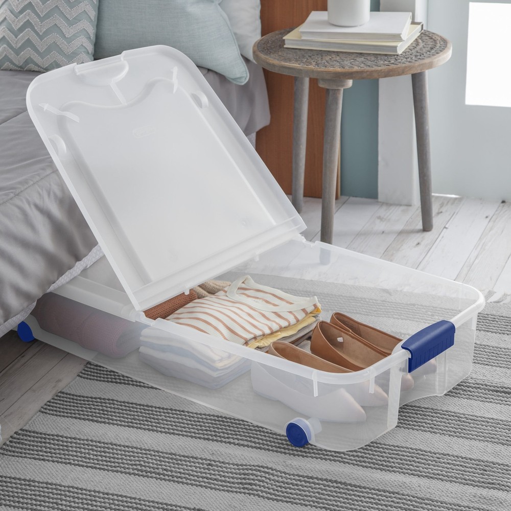 Sterilite Latching Wheeled Storage Bin 66 Quart Clear Underbed Storage Container
